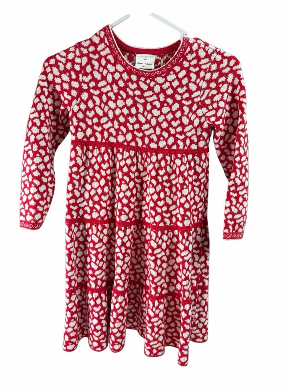 Hanna Andersson Girls Size 7 Red White Cotton Knit Tiered Sweater Dress Holiday